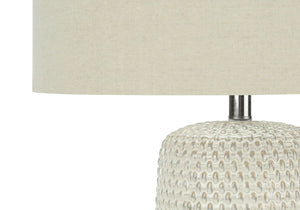 Contemporary Lighting Table Lamp in Cream Ceramic and Beige Fabric