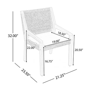Outdoor Dining Chair Set of 4 - Acacia Wood and Wicker with Cream Cushion