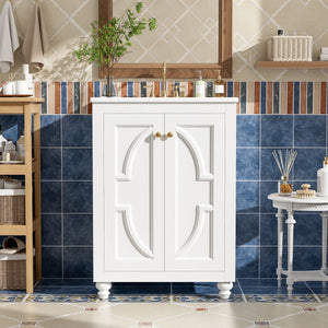 Bathroom Vanity With Ornate Elliptical Motif, Soft Close Hinges