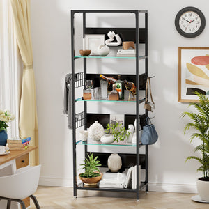 4 Tier Display Shelf With RGB Lights, LED Lighted Curio Cabinet With Adjustable Storage Box & Hooks - Black
