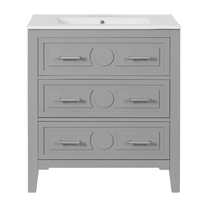 Retro Bathroom Vanity With Sink Combo, Free Standing Single Set With 3 Drawers