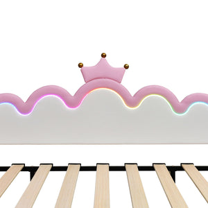 Extending Daybed With LED Lights, Modern Upholstered Princess Daybed With Crown Headboard