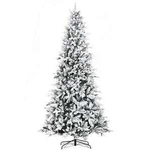 9 Foot Pine Snow Flocked Artificial Christmas Tree with Realistic Branches - White