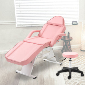 Massage Salon Tattoo Chair With Two Trays Esthetician Bed With Hydraulic Stool, Multi-Purpose 3-Section Facial Bed Table, Adjustable Beauty Barber Spa Beauty Equipment