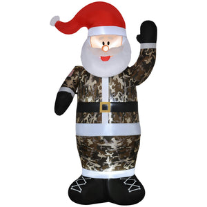 8' Camouflage Santa Christmas Inflatable with LED Lighting - Green