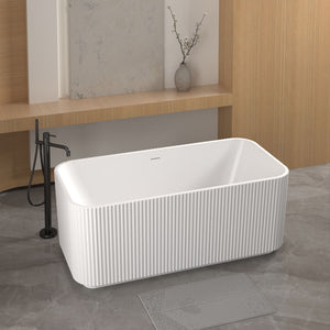 Rectangle Linear Freestanding Soaker Tub With Pop Up Drain, Double Wall Insulated Construction - Gloss White