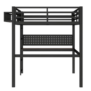 Full Size Loft Bed Frame with Desk and Charging Port