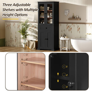 Bathroom Storage Cabinet, Adjustable Shelves & Drawer, Freestanding Tower
