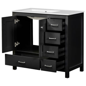 Bathroom Vanity With Ceramic Sink Combo, Abundant Storage Cabinet 2 Soft Close Doors And 5 Drawers