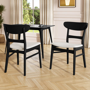 Set of 2 Mid-Century Dining Chairs - Upholstered Seat, Rubberwood Legs