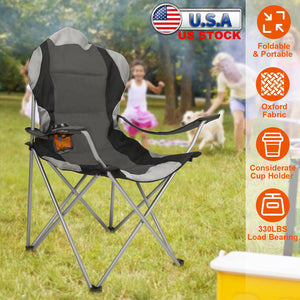 Foldable Camping Chair Heavy Duty Steel Lawn Chair Padded Seat Arm Back Beach Chair 330LBS Max Load with Cup Holder Carry Bag