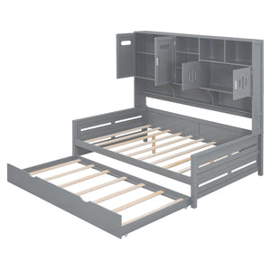 Daybed With All-In-One Cabinet And Shelf