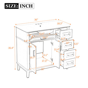 36" Gray Modern Bathroom Vanity with Ceramic Sink