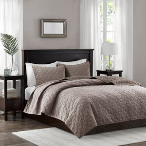 3 Piece Velvet Quilt Set Taupe Full/Queen