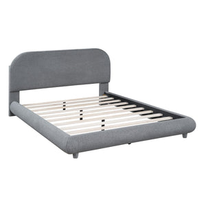 Upholstered Platform Bed With Thick Solid Frame And Stylish Curve-Shaped Design