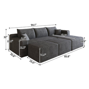 95" Cloud Sectional Sofa with 2 Ottomans
