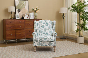 Modern Accent Chair with Retro Wood Legs and Floral Design