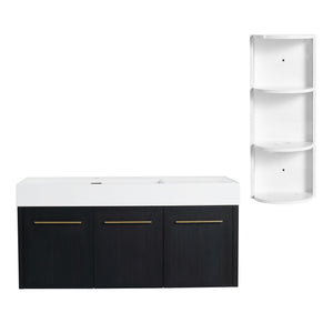 Modern Chestnut Wall Mounted Bathroom Vanity With Left Resin Sink And Storage Rack - Black Chestnut