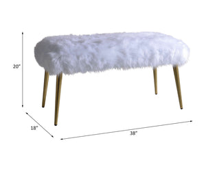 Bagley II Faux Fur Bench - White / Gold