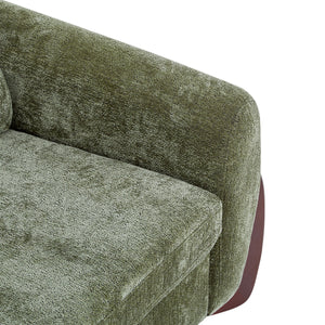89"L Chenille Sofa with Wooden Legs – Olive