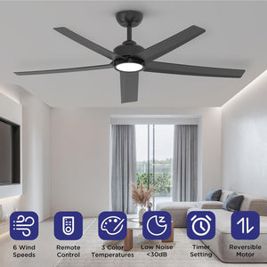 52 Inch Ceiling Fans with Lights, Large Air Volume Ceiling Fans with Reversible Quiet DC Motor and Remote
