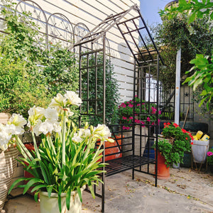 Metal Garden Arch with Bench Turned into Flower Stand