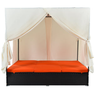 U_STYLE Outdoor Double Chaise Lounge Daybed with Curtains