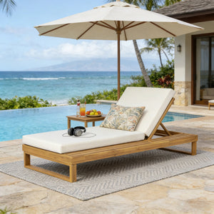 Teak Finish Acacia Wood Chaise Lounge with 4-Inch Cushion