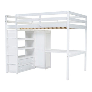 Loft Bed With Built In Wardrobe, Desk, Shelves And Drawers