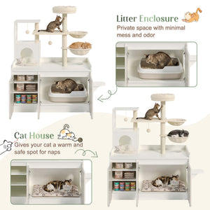 50.6" Cat Tree with Litter Box Enclosure, Sisal Scratching Post & Storage