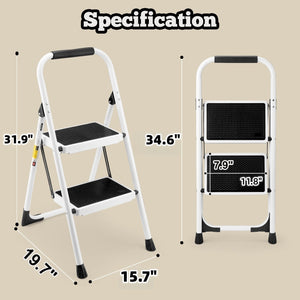 2 Step Ladder Folding Step Stool with Anti-Slip Wide Pedal