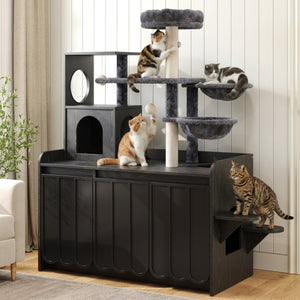 50.6" Cat Tree with Litter Box Enclosure and Sisal Scratching Post
