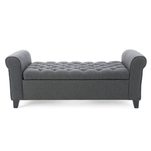 Hayes Contemporary Armed Storage Bench with Rolled Arms and Button Tufting