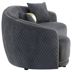 Luxe Upholstered Curved Sofa With Trim And Diamond Quilting - Dark Gray