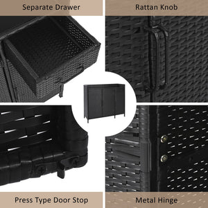 K&K 47.5"W Wicker Outdoor Storage Cabinet with Tempered Glass Top
