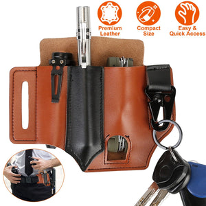 Multi-tool Sheath for Belt Leather EDC Pocket Organizer for Men EDC Leather Pouch Flashlight Sheath