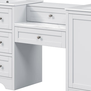 Double Sink Bathroom Vanity With Countertop, 2 Ceramic Sinks, 6 Drawers