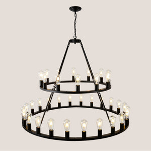 52 Inch Black Wagon Wheel Chandelier, 36-Lights