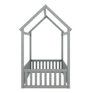 Wood House Bed With Fence And Door