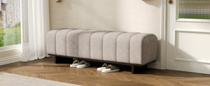 Indoor Dining Bench in Oatmeal Chenille Fabric with Rubber Wood Legs