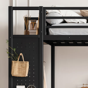 Twin XL Over Twin XL Metal Bunk Bed with Storage Shelves