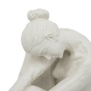 10.5x4.5x9' Seated Stone and Resin Woman Figurine with Smooth White Finish