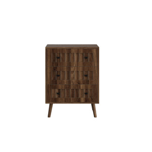 3 Drawer Dresser, Storage Cabinet With Vertical Grooves For Bedroom - Walnut
