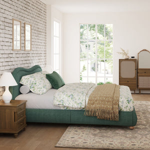 Upholstered Platform Bed Frame With Curved Headboard