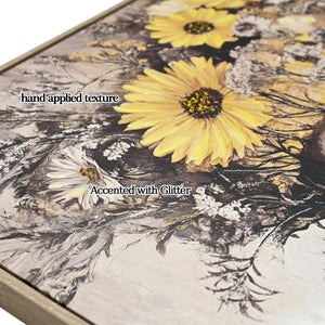 Beauty Lady Wall Art Gold and White Floral Canvas Artwork 24x24 Inch