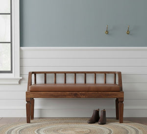 Artisan Furniture Solid Wood Bordeaux Leather Bench