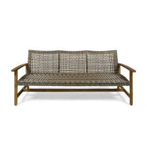 Outdoor 3 Seater Sofa With Rattan Cover - Gray