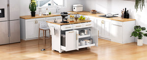 K&K 59.3" Kitchen Island with Storage & Rolling Cart
