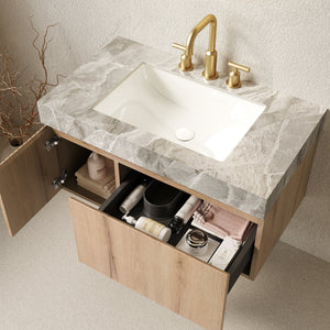 MURI 36" Bathroom Vanity & Sink, Floating Plywood Storage Cabinet with Drawer & Door