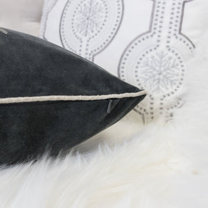 Gray Velvet Holiday Throw Pillow with Snowflake Wreath Embroidery